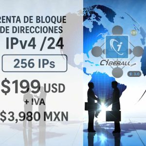 Renta de bloque de direcciones IPv4 /24 – $199 USD + IVA